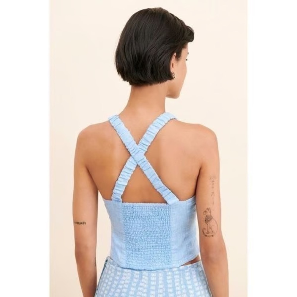 ‼️RARE‼️🎸ANTHROPOLOGIE🎸🔥NWT🔥Utility Linen Corset Top in Blue— S - Picture 4 of 14
